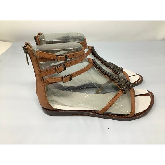 Sam Edelman Womens 6 Tan Ginger Beaded Gladiator Sandals Strappy Leather OS22-15 - Picture 3 of 7